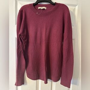LOFT Women's Rich Maroon Crew Neck Sweater